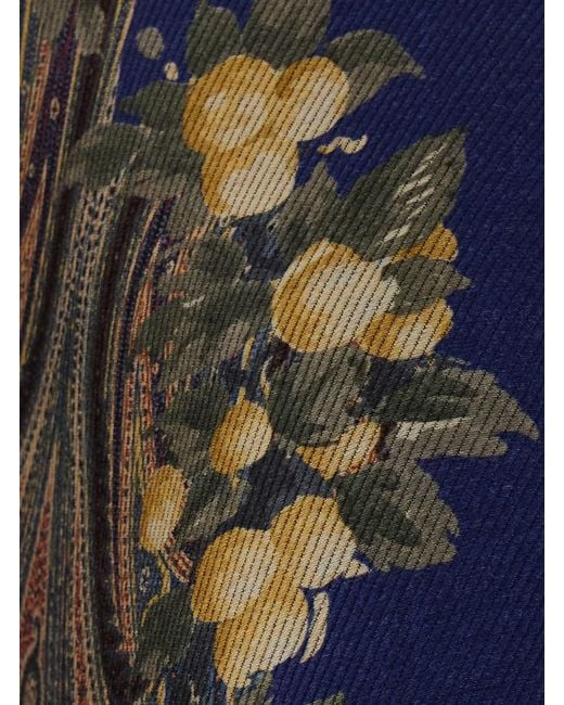 Etro Blue Printed Cape With Wool And Modal For