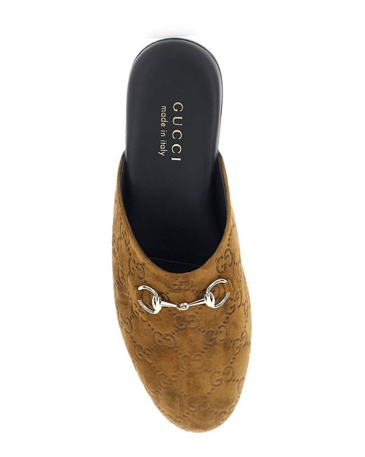 Gucci Brown Mule With Horsebit On The Front And All-Over Gg Motif