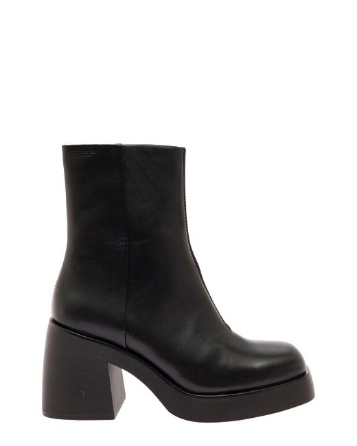 Vagabond Black 'brooke' Leather Boots Chunky Heel Woman