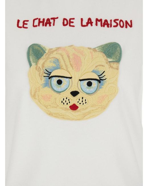 Valentino White Crew Neck T-Shirt With Front Embroidery