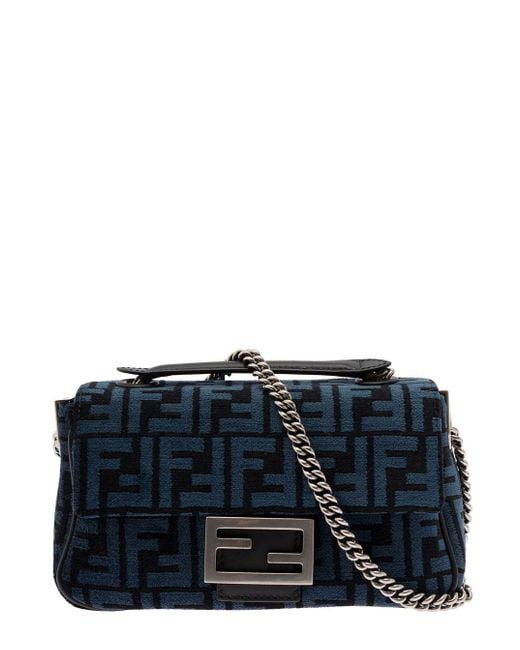 Fendi 'baguette' E And Black Midi Chain Bag With Ff Tapestry Motif In ...