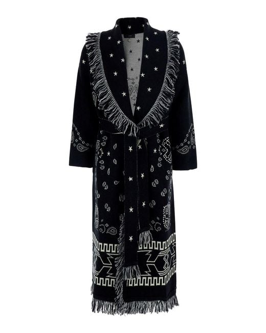 Alanui Black Dress With Frayed Edges And Bandana Motif All-Over