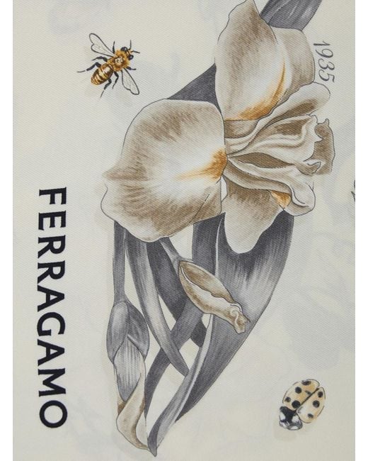 Ferragamo Gray Silk Scarf Floral Print