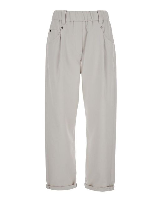 Pantalone Con Vita Elasticizzata E Risvolto di Brunello Cucinelli in Gray