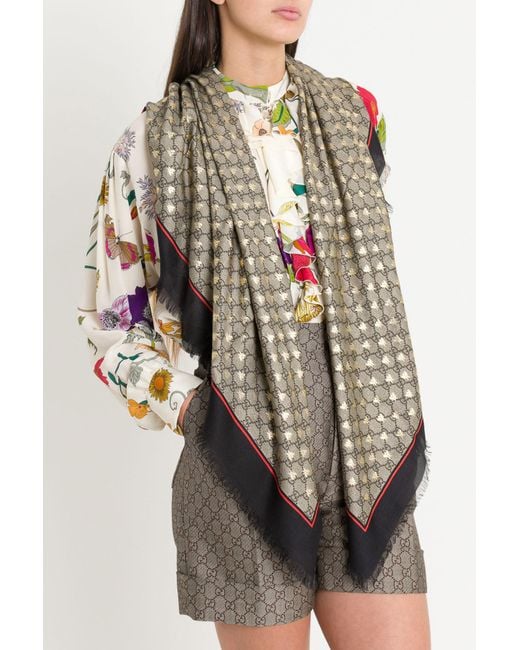 Gucci Modal Silk Shawl With Gg Bees Motif | Lyst