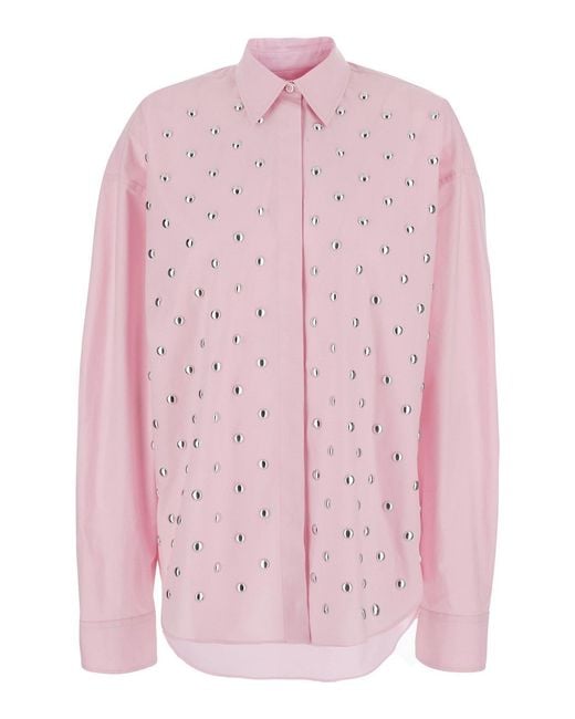 MSGM Pink Shirt Studded Cotton