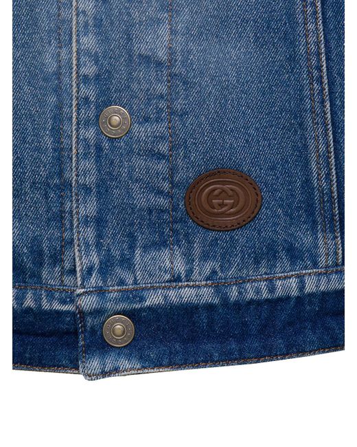Gucci Blue Reversible Denim Jacket With Monogram Gg Canvas for men
