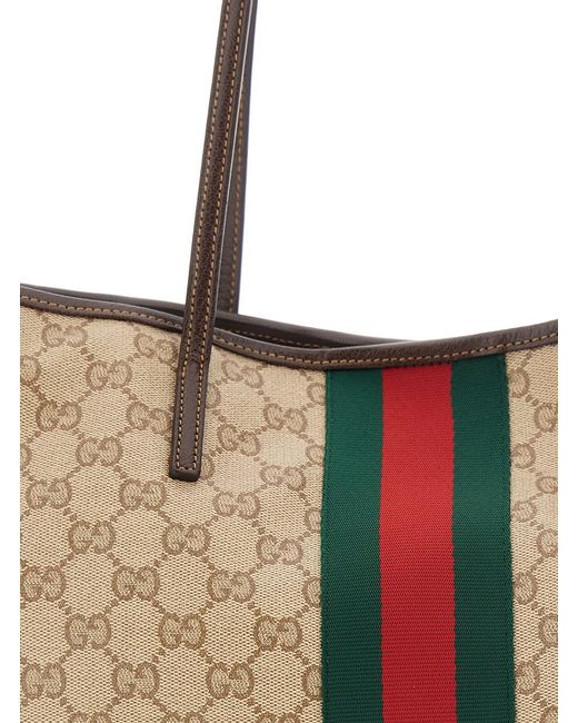 Gucci Natural 'Essence' Tote Bag With Maxi Web Stripe And Automatic Butt