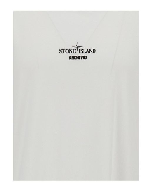 Stone Island White Crewneck T-Shirt With Archivio Logo Print for men