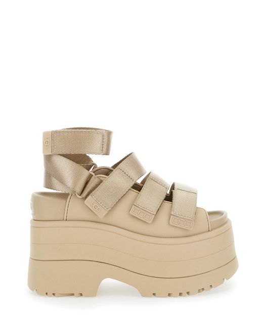 Ugg Natural 'Golden Rise' Wedges With Platform And Hook And Loop Fasteni