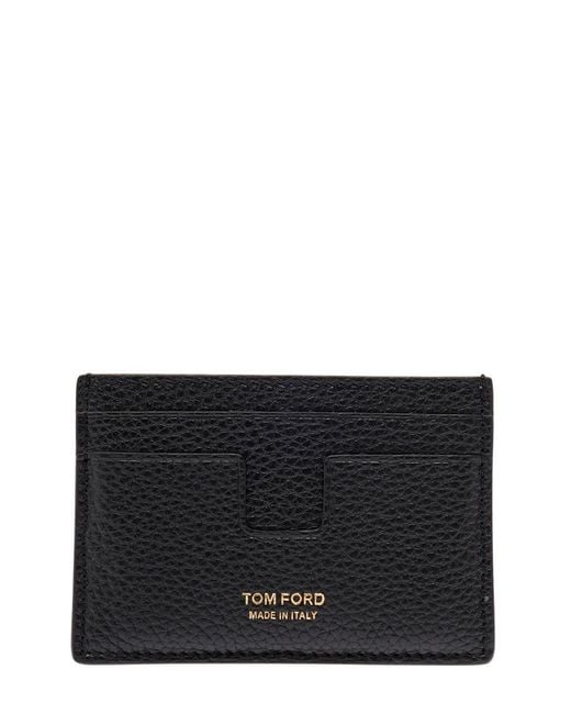 Tom Ford Black T Line Leather Credit Card Case for men