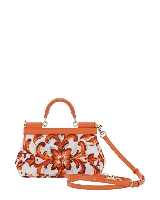 Dolce & Gabbana Red 'Sicily' Small Handbag With Floral Motif And Lo
