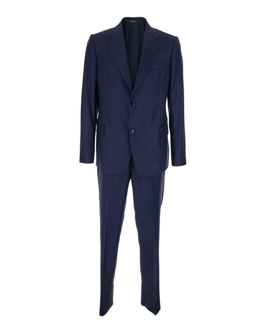 Emporio Armani Blue Single-Breasted Wool Suit for men