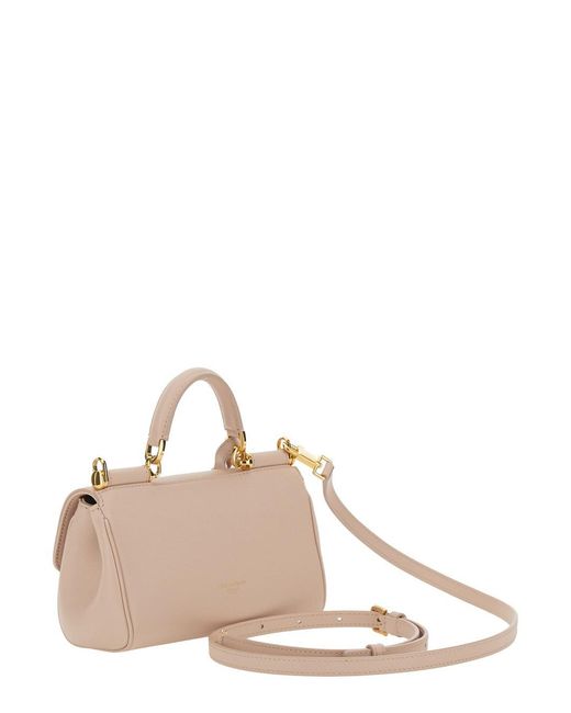 Dolce & Gabbana Natural 'My Sicily' Mini Crossbody Bag With Adjustable And Removable Shouder Strap And Logo Lettering On The Rear