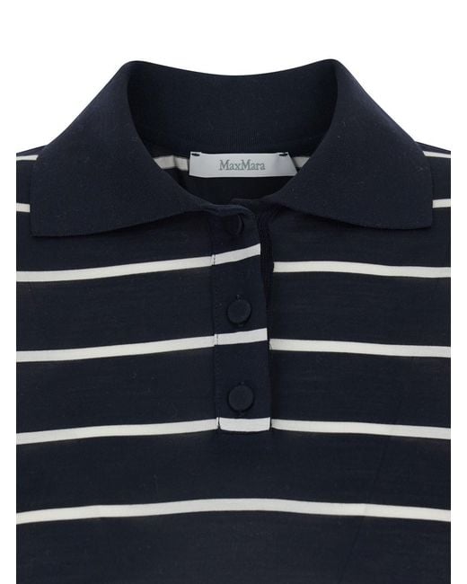 Max Mara Pure Blue 'Bellico' Polo Shirt With Striped Motif