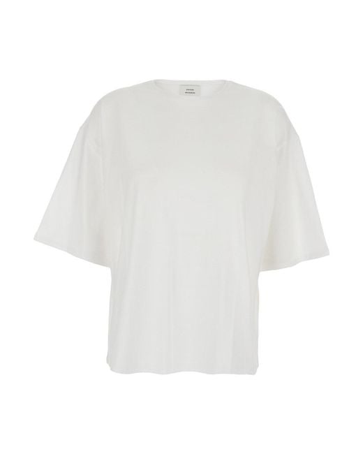 Loulou de Saison White Crew Neck T-Shirt With Dropped Shoulders