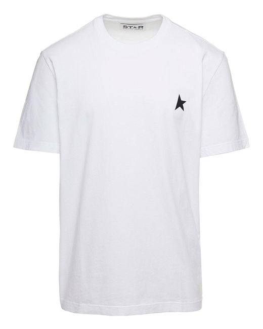 Golden Goose Deluxe Brand White T-Shirt With Round Neck And One Star Logo Print On The Front for men
