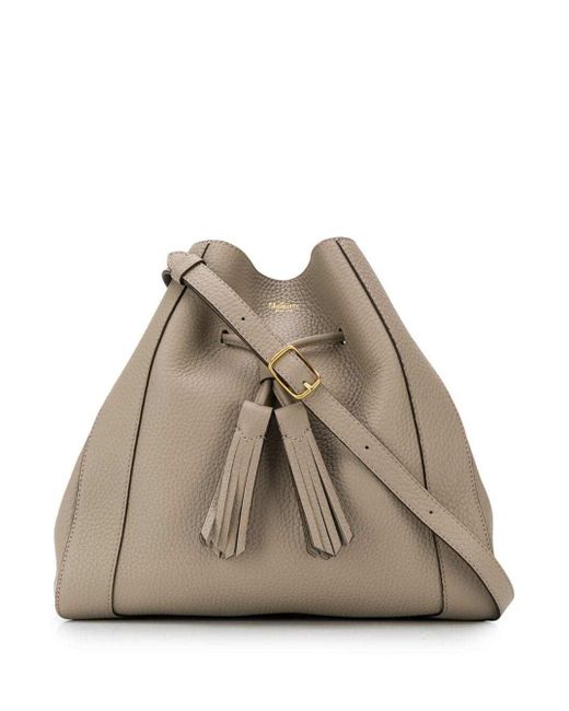 Mulberry Natural Shoulder Bag With Drawstring And Tassels In Full-grain Leather Woman