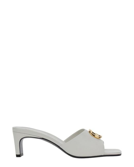 Gucci White Sandals With Gg Logo Plaque On The Front