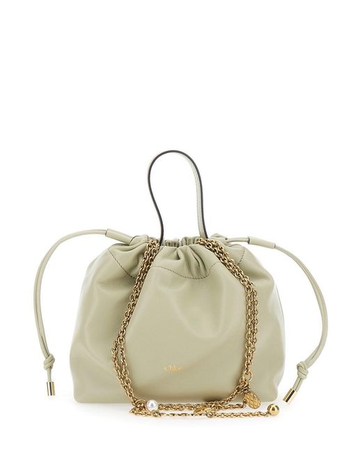 Chloé Natural 'Chloe Icons' Shoulder Bag With Drawstring Closure And Logo