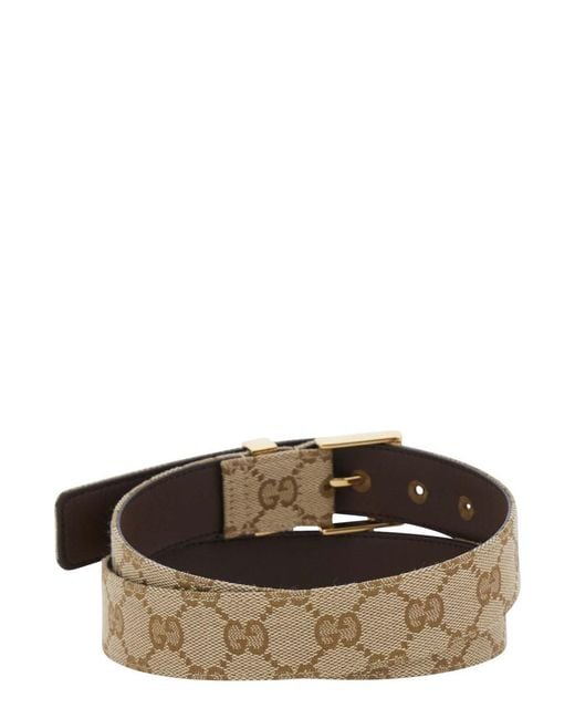 Gucci Natural Belt With Square Buckle And Gg Motif All-Over