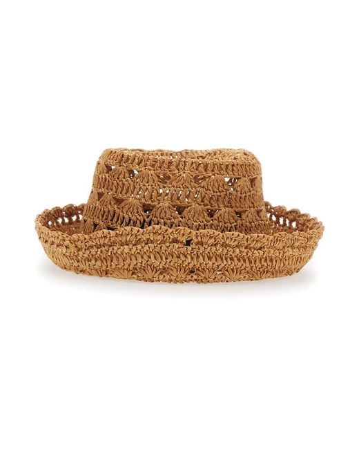 Twinset Brown Viscose Woven Design Hat For