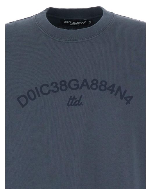 Dolce & Gabbana Blue Crewneck T-Shirt With Tonal Logo Embroidery for men