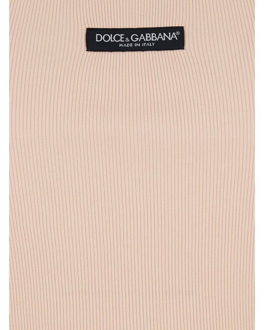 Dolce & Gabbana Natural Dolce & Gabbana Sleeveless Top With Round Neck And Logo Patch On The Front