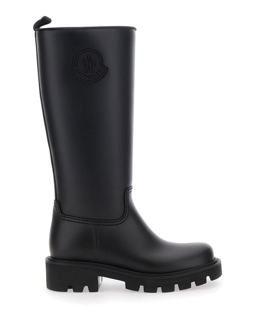 Moncler Black 'Kickstream' Boots With Low Block Heel And Tonal Logo Patch On The Side