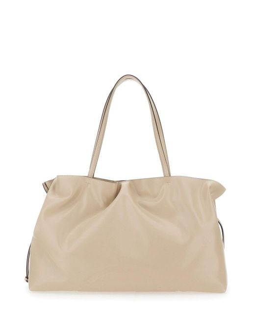 Tory Burch Natural Shoulder Bag Ella With Drawstring Closure And Logo Embossed