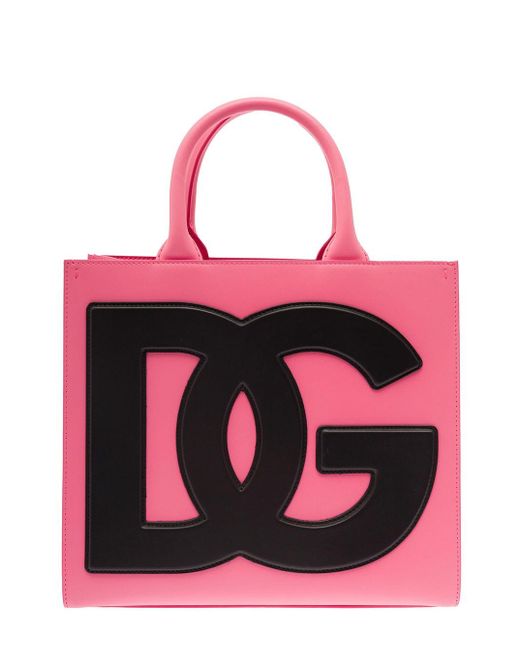 Dolce & Gabbana Pink Daily' Tote Bag With Maxi Dg Logo Detail In Smooth Leather