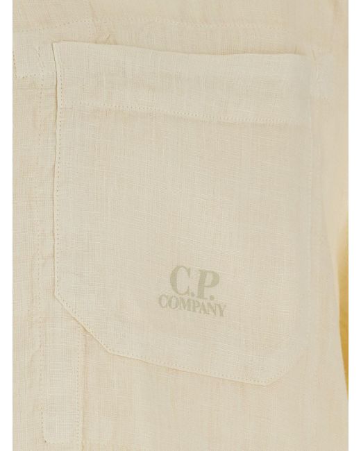 C P Company White Shirt With Logo Print On The Front for men
