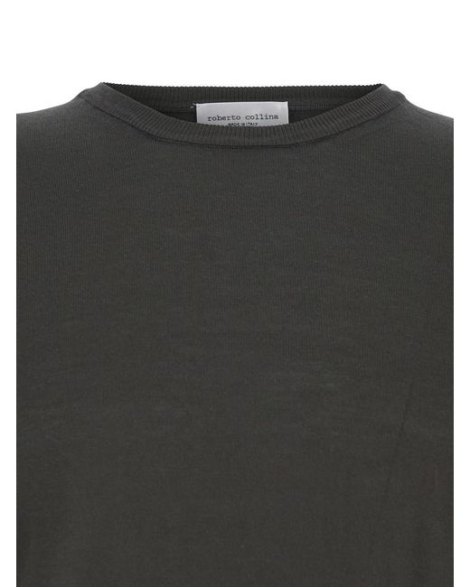 Roberto Collina Black Crew Neck T-Shirt With Ribbed Cotton Finishes Me for men