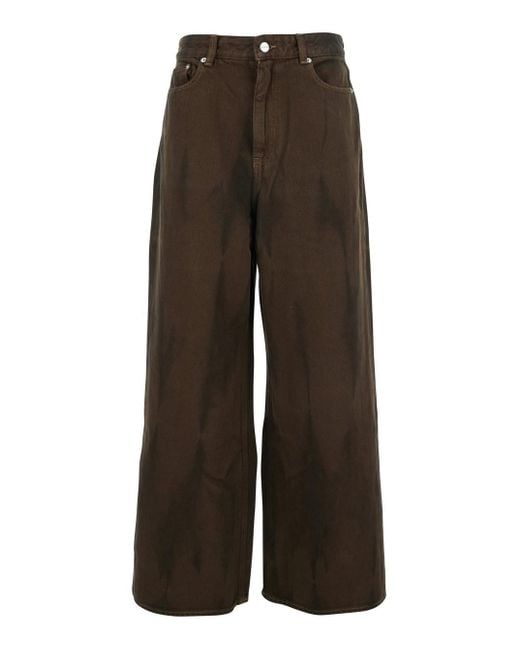 Ganni Brown High-Rise Wide-Leg Jeans