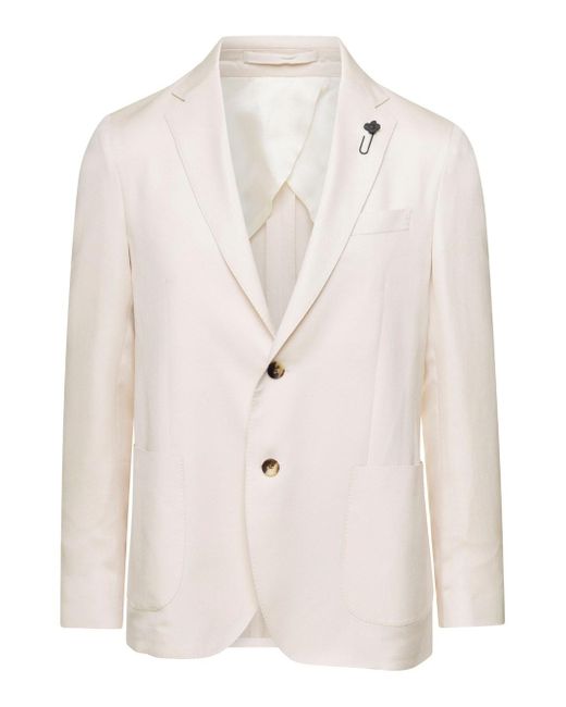 Lardini White Jacket With Classic Collar And Pockets for men