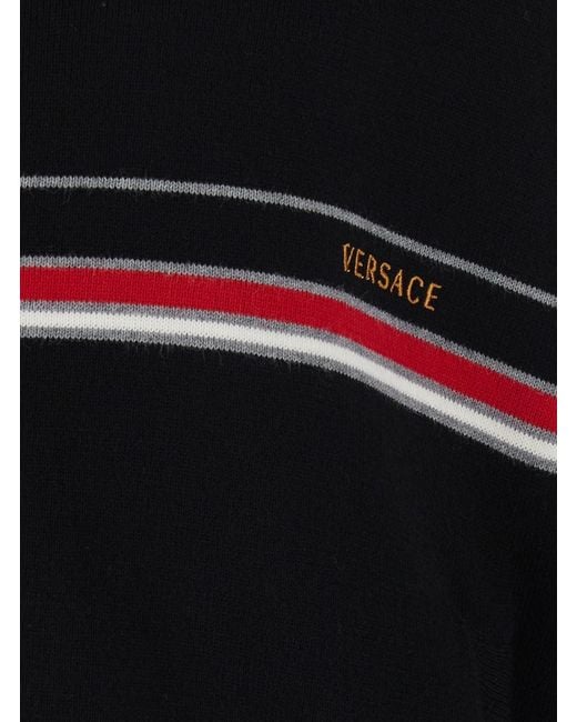 Versace Black Turtleneck With Logo Lettering On The Front for men