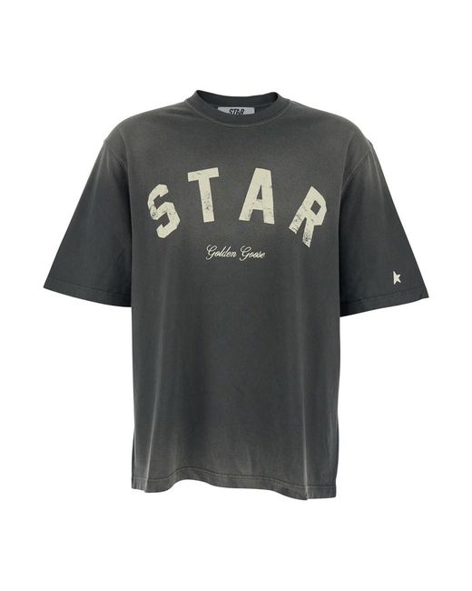Golden Goose Deluxe Brand Gray Crew Neck T-Shirt With Front Print for men