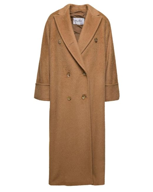 Max Mara Natural 'caronte' Oversized Beige Double-breasted Coat In Camel