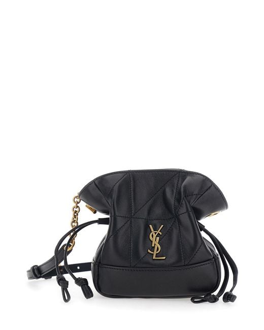 Saint Laurent Black Crossbody Bag With Drawstring Closure And Cassandre Plaque On The Front