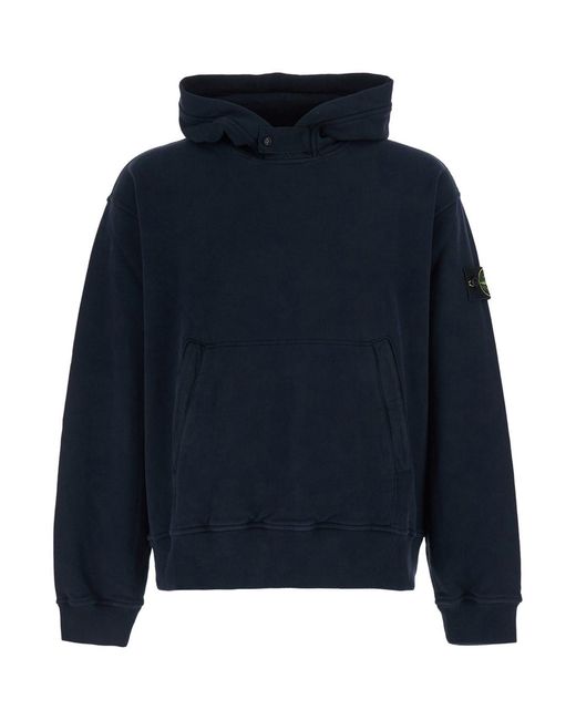 Felpa Con Cappuccio Fisso E Patch Logo Sulla Manica di Stone Island in Blue da Uomo