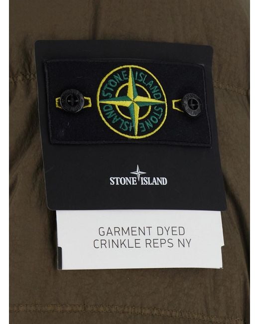 Stone Island Green Crinkle Jackets With Logo On The Front for men