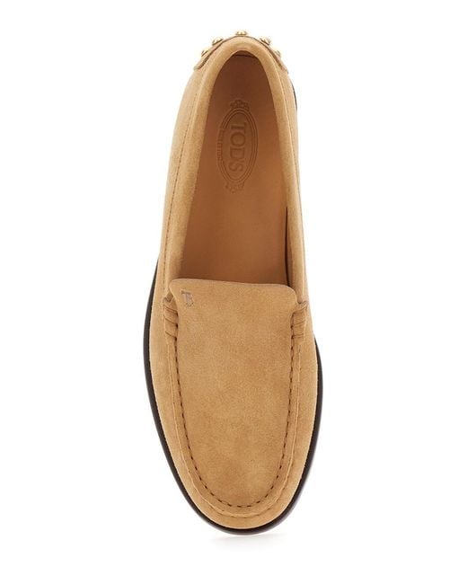 Tod's Brown Loafers With Embossed Logo And Stud Details On The Back