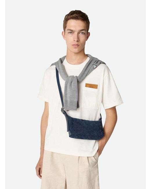 Bottega Veneta Blue Crossbody Bag With Adjustable Strap And Intreccio Motif for men