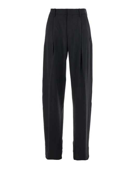 Moncler Genius Blue Trousers With Pleats On The Front And Side Logo Patch
