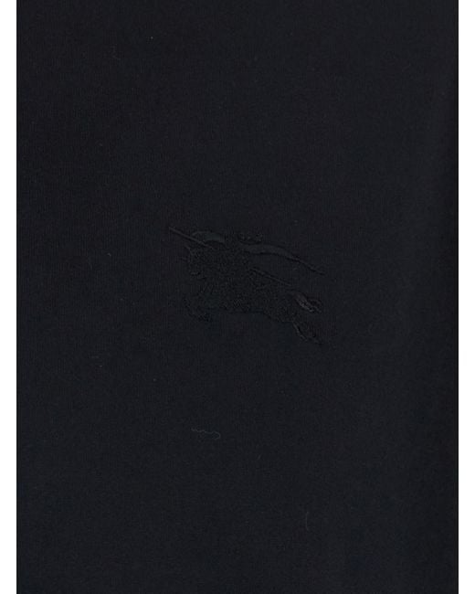 Burberry Black Crewneck T-Shirt With Ekd Tonal Logo Embroidery On The for men