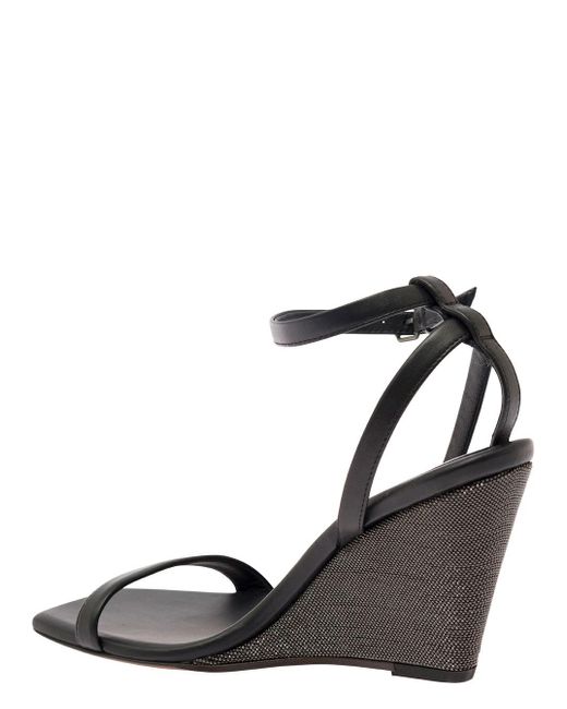 Brunello Cucinelli Black Wedge Sandals With Monile Detail