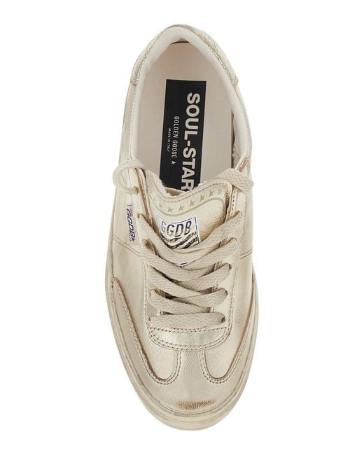 Golden Goose Deluxe Brand White 'Soul-Star' Metallic Sneakers With Logo Lettering On The Back And On The Tongue