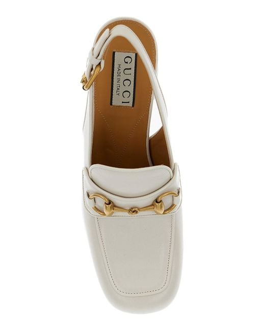 Gucci White Mules With Horsebit Detail
