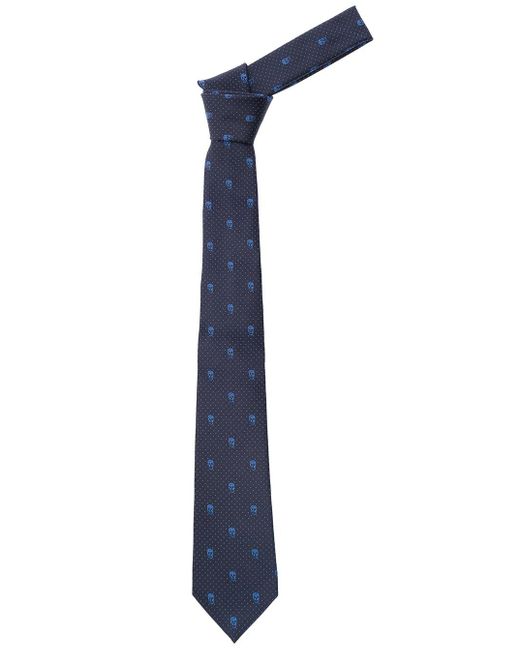 Cravatta skull polka di Alexander McQueen in Blue da Uomo