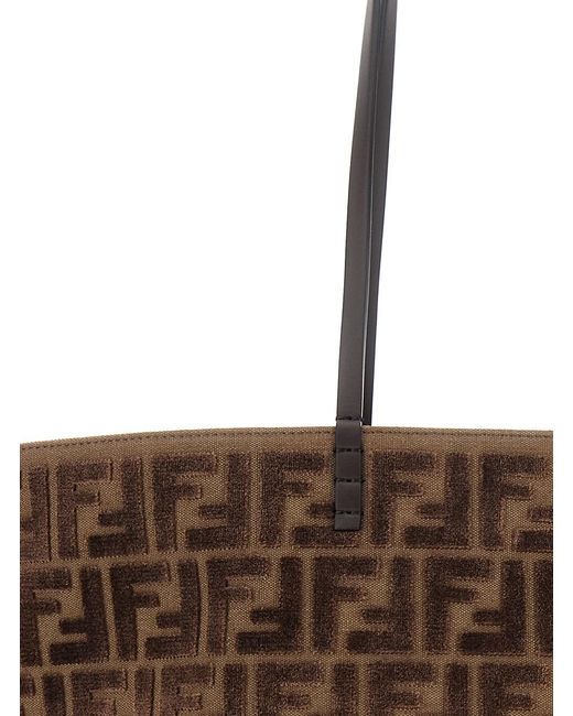Fendi Brown 'Roll Large' Shopper With All-Over Ff Motif